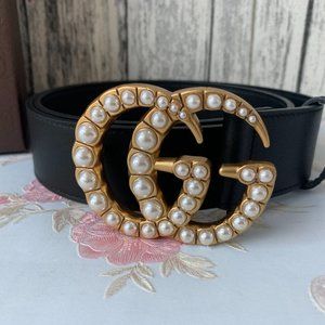 Leather belts with pearl double G buckle